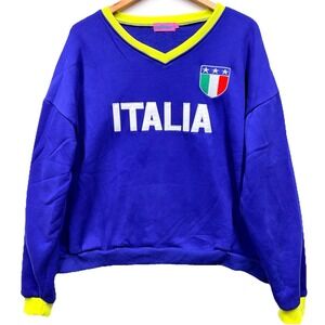 Edikted Italy Oversize Sweatshirt Womens M Blue Yellow Embroidered Comfort Style